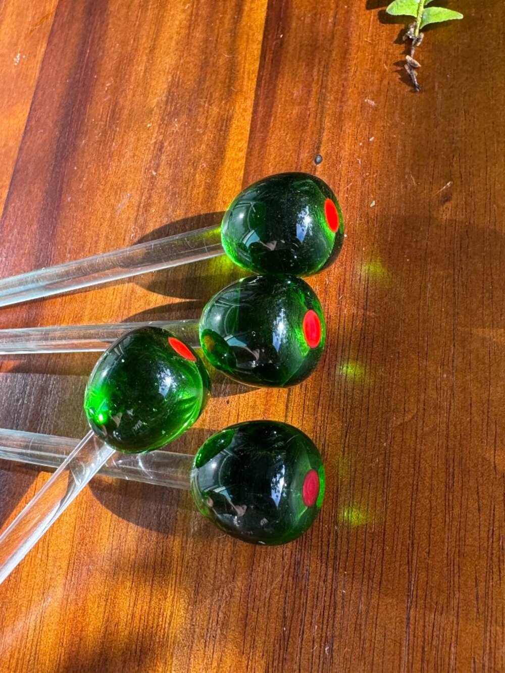 Set of 4 Vintage Martini Italian Handblown Glass Olive Cocktail Picks